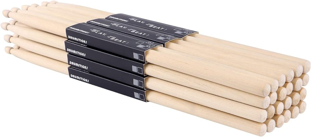 OIETON 12 Pairs Drum sticks 5A Classic Maple Wood Drumsticks Wood Tip Drumstick for Adults Kids and Beginners