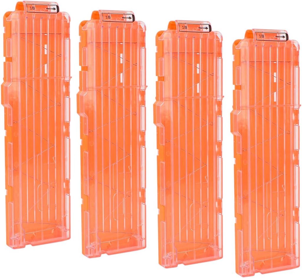 OIMIO Soft Bullet Clips 18-Darts Quick Reload Clips Magazine Clips for Nerf Toy Dart Gun 4pcs (White and Orange)