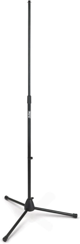 On-Stage MS7700B Tripod-Base Mic Stand (Setup for Vocal and Instrument Microphones, Adjustable Height, 5/8″-27 Threading, Portable, Folding, Nonslip Rubber Feet, Cable Clip, Steel, Black)