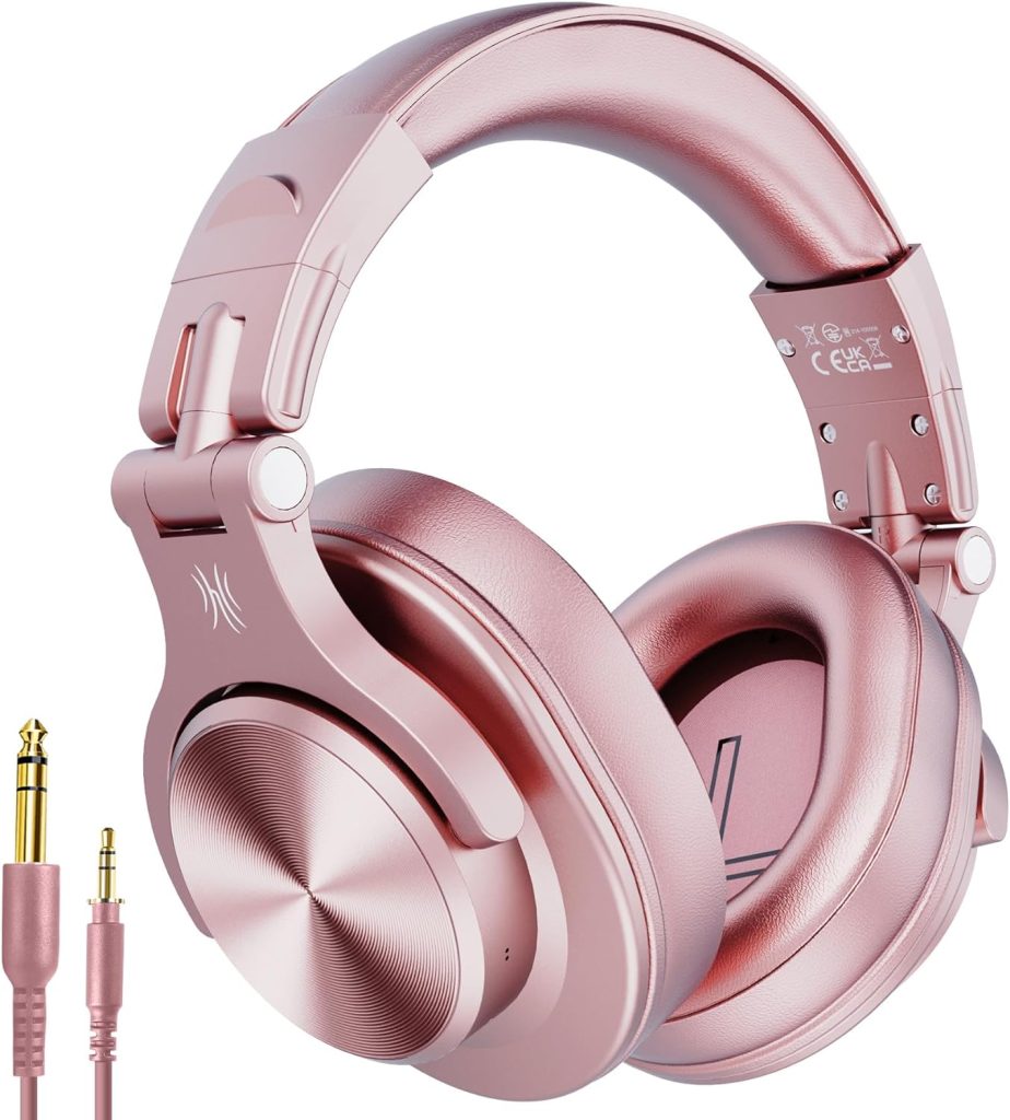 OneOdio A70 Bluetooth Over Ear Headphones for Women and Girls, Pink DJ Headphones, Wired Wireless Recording Headsets, Shareport, Stereo Jack for Guitar Amp Computer PC Tablet (Rose Gold)