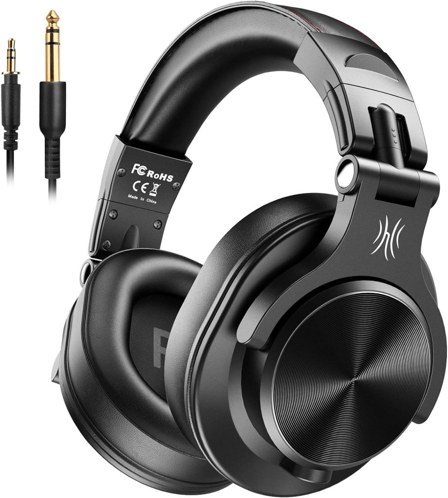 OneOdio A70 Bluetooth Over Ear Headphones, Wireless Headphones w/ 72H Playtime, Hi-Res, 3.5mm/6.35mm Wired Audio Jack for Studio Monitor  Mixing DJ Guitar AMP, Computer Laptop PC Tablet - Black