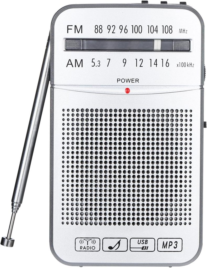 ONGTEED Portable AM FM Walkman Radio, Build-in 500mAh Rechargeable Battery or 2AA Battery Operated Transistor Pocket Radio with Loud Speak, Support USB, TF Card, Headphone Jack for Jogging,Walking