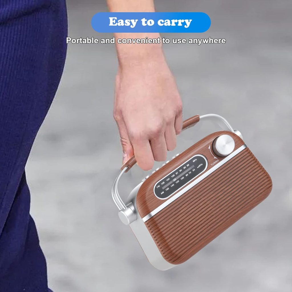 ONGTEED Portable Retro AM FM Radio Bluetooth Speak, Support USB and Micro SD Card MP3 Player, Battery Operated Analog Radio Or AC Power Vintage Transistor Radio with Big Speaker for Home and Outdoor
