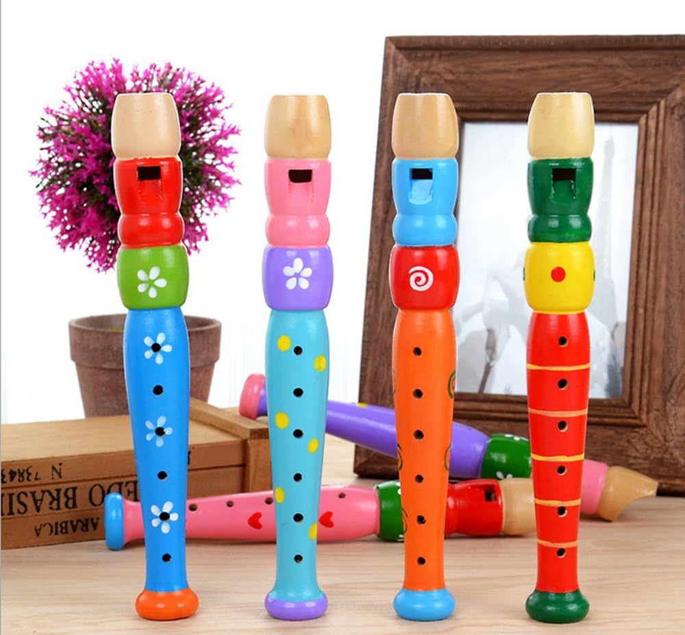 OREN 2PCS Wooden Flutes Musical Instrument Early Education Develop Recorder Woodwind Musical Educational Toy for Children (Random Color)