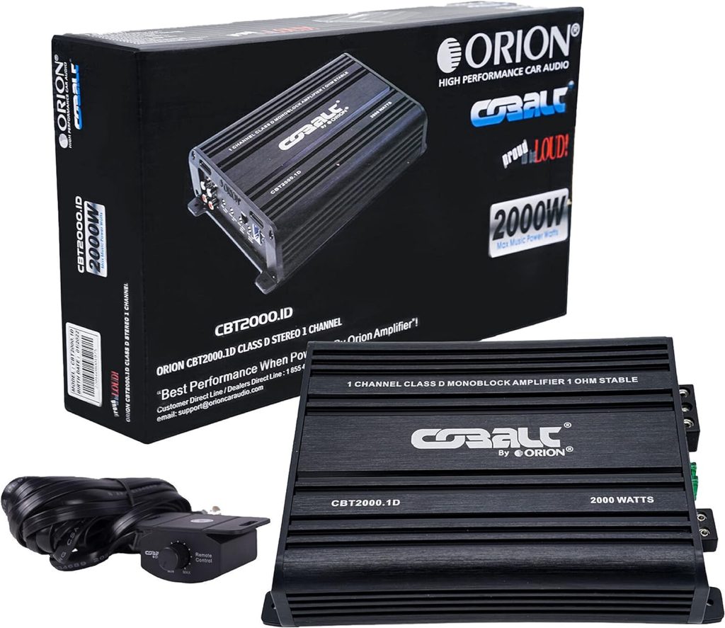 Orion Cobalt CBT2000.1D Monoblock 1-Channel Class D Amplifier for Car Subwoofer, 2000W Max, 1-Ohm Stable, Adjustable Low Pass  Subsonic Filter with Bass Boost, MOSFET Power Supply, Bass Knob Included