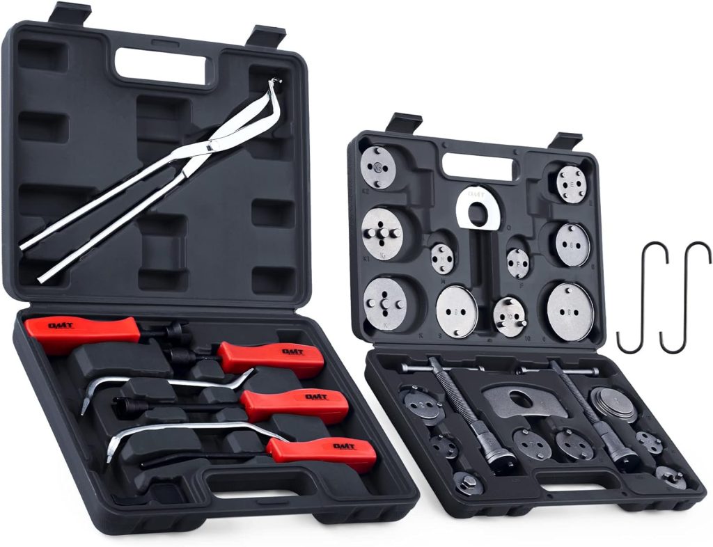 Orion Motor Tech 32pc Dual Brake Tools, 2 in 1 Disc Brake Caliper Tool Set and Drum Brake Tool Kit, Brake Caliper Tool and Brake Drum Tool with Brake Spring Tool Pliers Installer Remover Adjuster