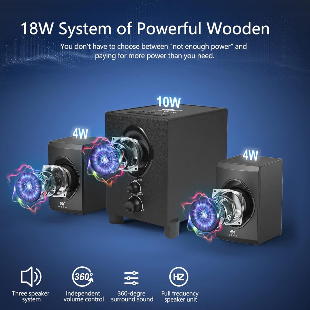 OROW Bluetooth Computer Speakers with Subwoofer,Front Knob 18W Wireless PC Speakers,Support SD USBAUXBluetooth Play,Great for Party/Game/TV (S213)