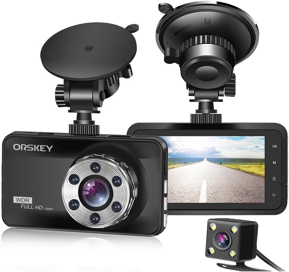 ORSKEY Dash Cam Front and Rear 1080P Full HD Dual Dash Camera in Car Camera Dashboard Camera Dashcam for Cars 170 Wide Angle with 3.0 LCD Display Night Vision and G-Sensor【2023】