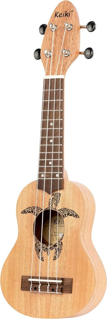 Ortega Guitars, 4-String Keiki Series Sopranino Left-Handed Ukulele with Turtle Etching, Natural, (K1-MM-L)