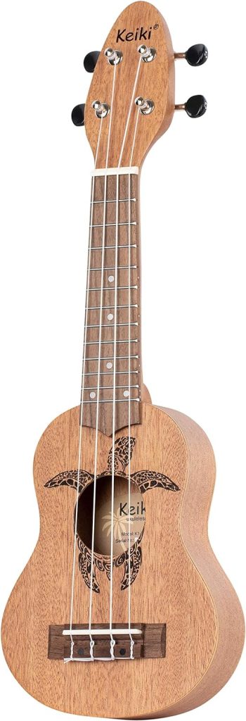 Ortega Guitars, 4-String Keiki Series Sopranino Left-Handed Ukulele with Turtle Etching, Natural, (K1-MM-L)
