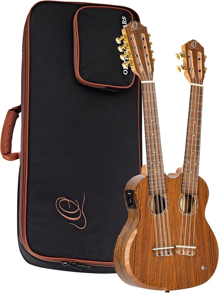 Ortega Guitars Custom Built Series Double Neck 4  8 String Tenor Acoustic-Electric Ukulele w/Bag, Right (Hydra)
