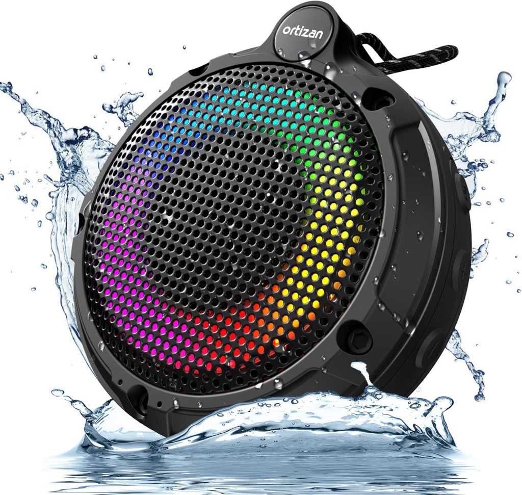 Ortizan Bluetooth Shower Speaker, IPX7 Waterproof Wireless Speaker with LED Light, 8W Loud Sound, 24H Playtime, Floating, Portable Mini Speakers for Kayak, Beach, Biking, Gifts for Men, Women