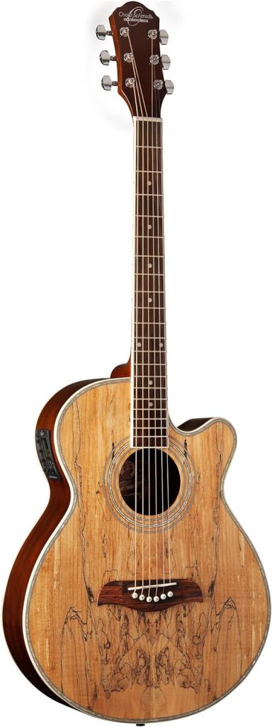 Oscar Schmidt 6 String Acoustic-Electric Guitar, Right, Spalted Maple (OG10CESM-A)