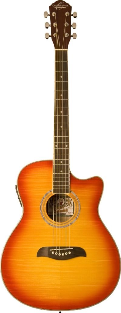 Oscar Schmidt OACEFCS-A-U Auditorium Style Acoustic-Electric Guitar - Flame Natural,Cherry Sunburst