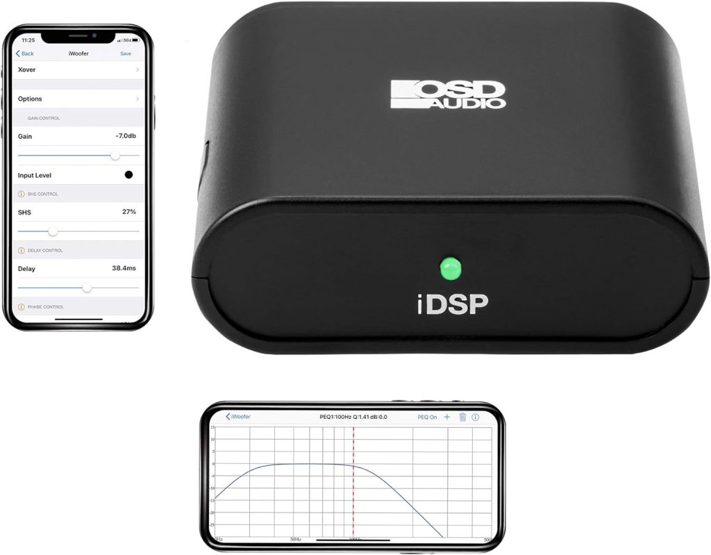 OSD iDSP Subwoofer EQ and Room Tuning Kit, iPhone Android App Control, 2V Amplified Output, Including RCA Cables