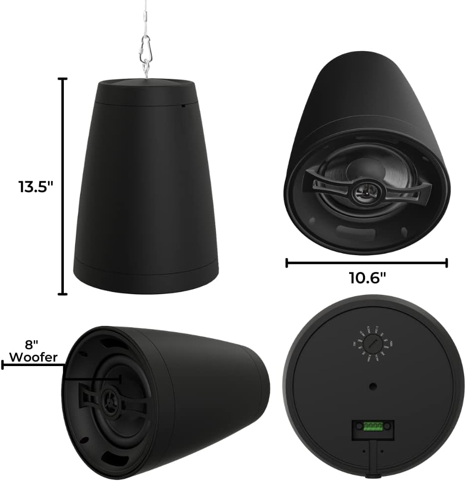 OSD Nero Arc 8 Professional Hanging Pendant Speaker 200W, 8 Graphite Cone / 1” Silk Dome Tweeter, for Home or Commercial Applications, Safety Cable Suspension, Hardware Included (Black)