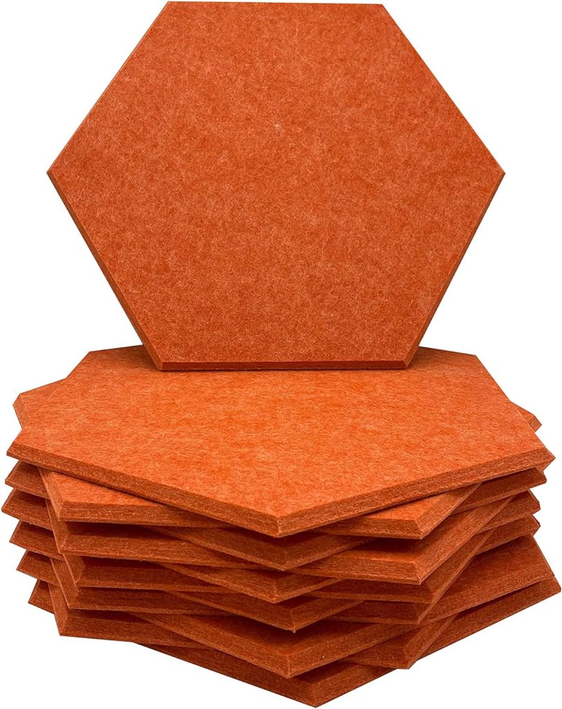 OSHIYINN 12 Pcs Acoustic fiber Sound-absorbing Panels 14x12x0.4 Inch DIY Hexagon Wall Decorative Sound Insulation Board Great for Wall Decoration and Acoustic Treatment (Orange)