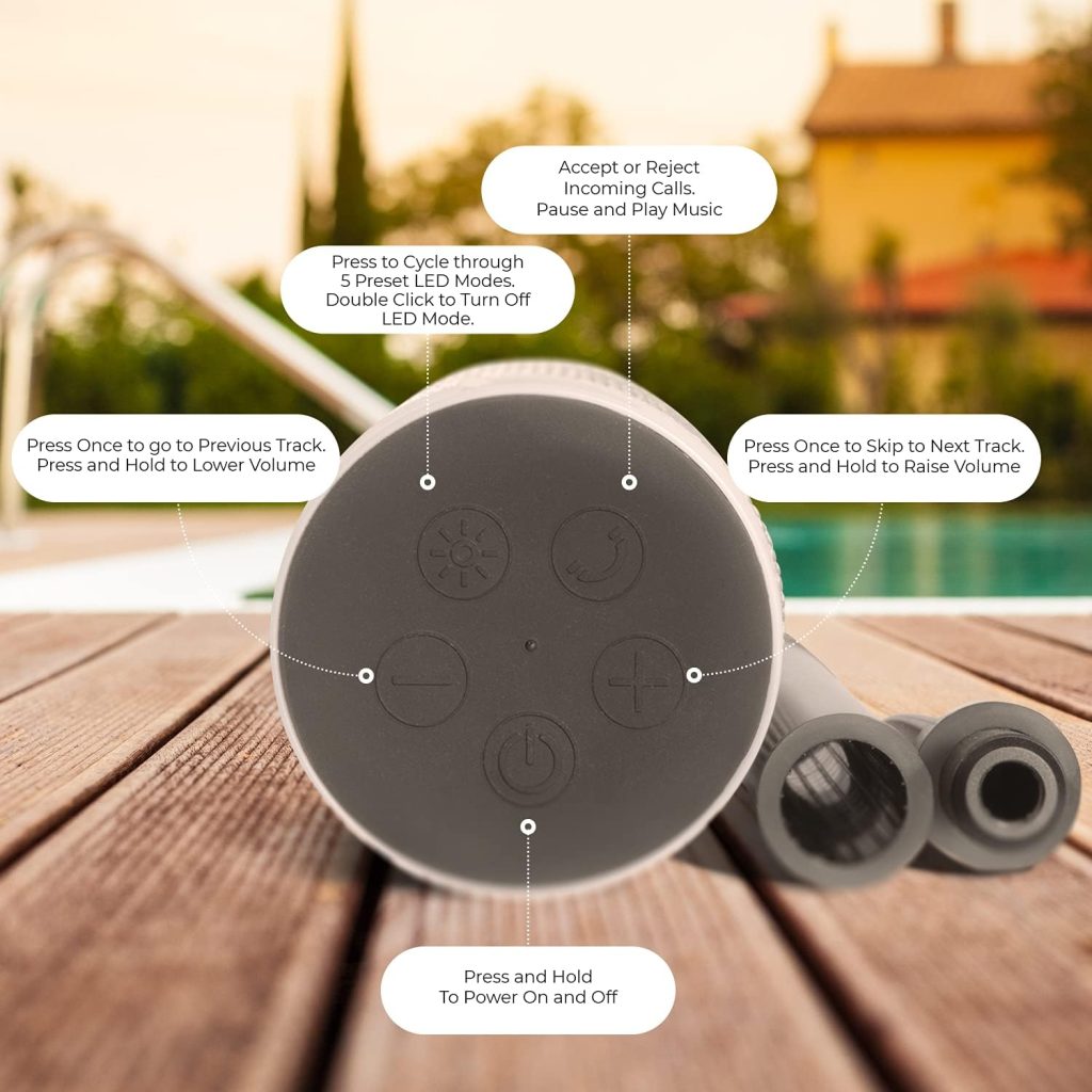 Outdoor Wireless Speaker with 10 Hour Playtime - IP66 Waterproof, Dustproof, Weatherproof Light Up Bluetooth Speaker with LED Lights and Adjustable Stake Height for Use As Outdoor Speaker