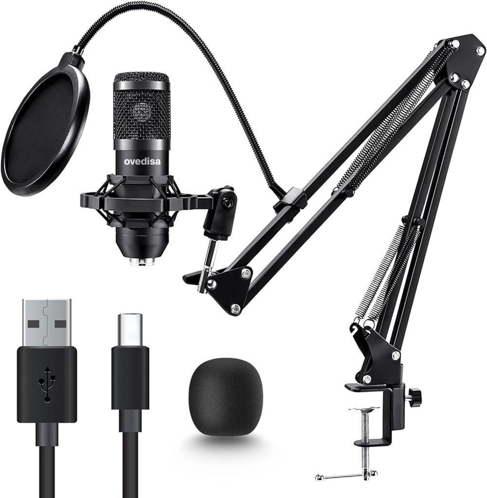 ovedisa USB Gaming Microphone PC,Professional Cardioid 192kHz/24Bit Plug  Play Mic Recording Microphone Kit with Advanced Chipset,for Streaming, Podcast, Studio and Singing