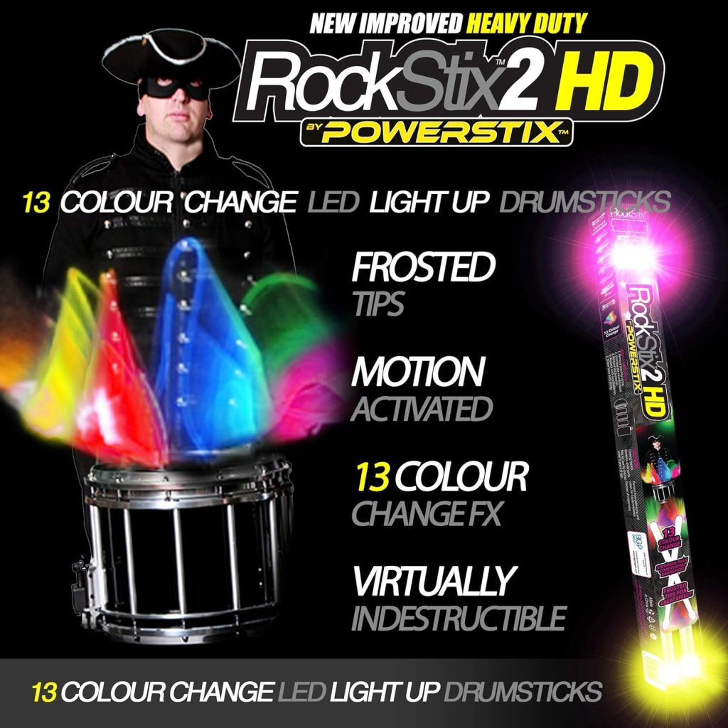 PAIR of ROCKSTIX® 2 PRO - COLOUR CHANGING LED LIGHT UP DRUM STICKS