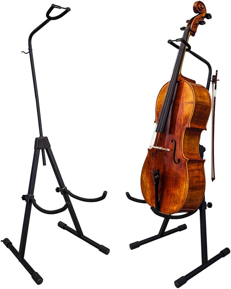 PAITITI Adjustable Foldable Stand for Cello with Hook for Bow - Black