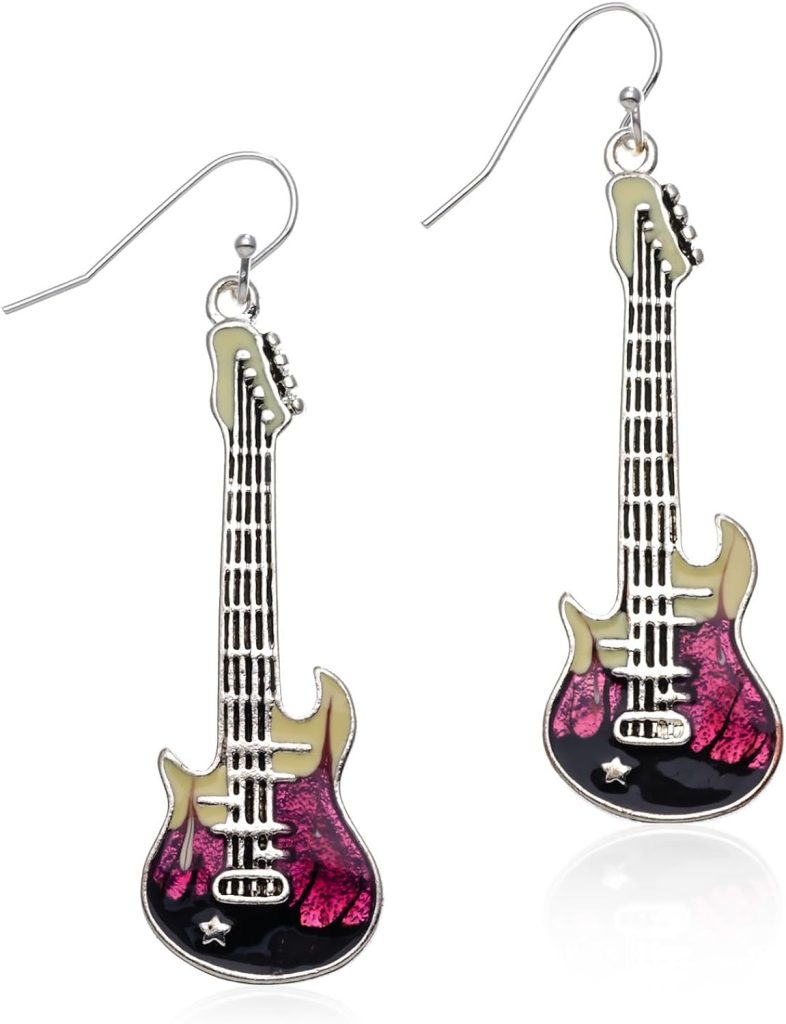 PammyJ Purple Guitar Dangle Earrings