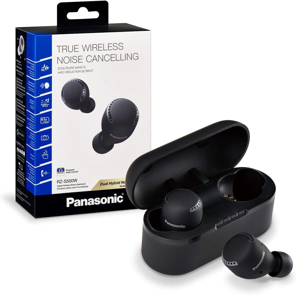 Panasonic Noise Cancelling Wireless Earbuds, True Wireless Earbud  In-Ear Headphones with Charging Case, IPX4 Water Resistant and Compatible with Alexa – RZ-S500W (Light Grey)