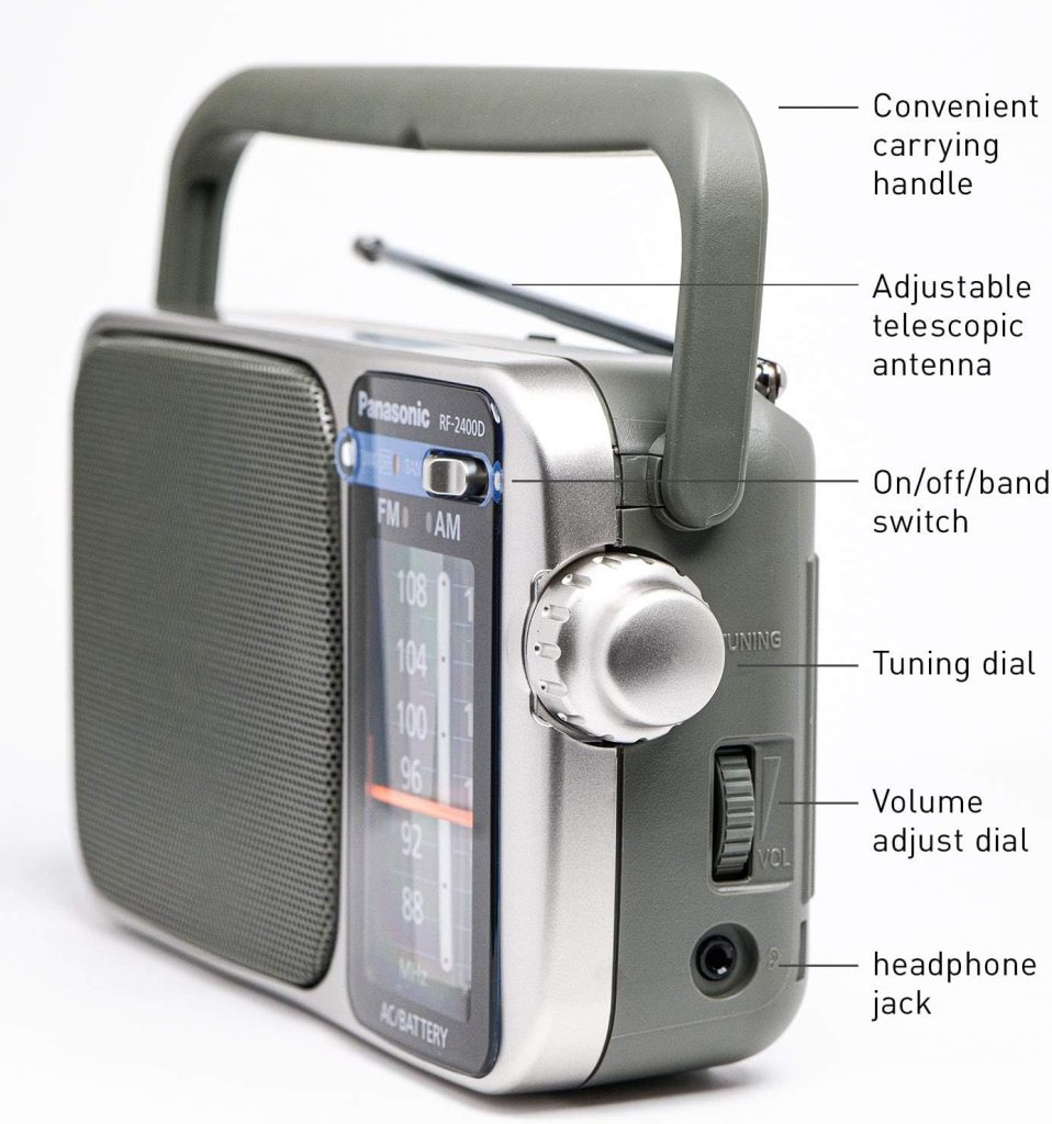 Panasonic Portable AM / FM Radio, Battery Operated Analog Radio, AC Powered, Silver (RF-2400D)