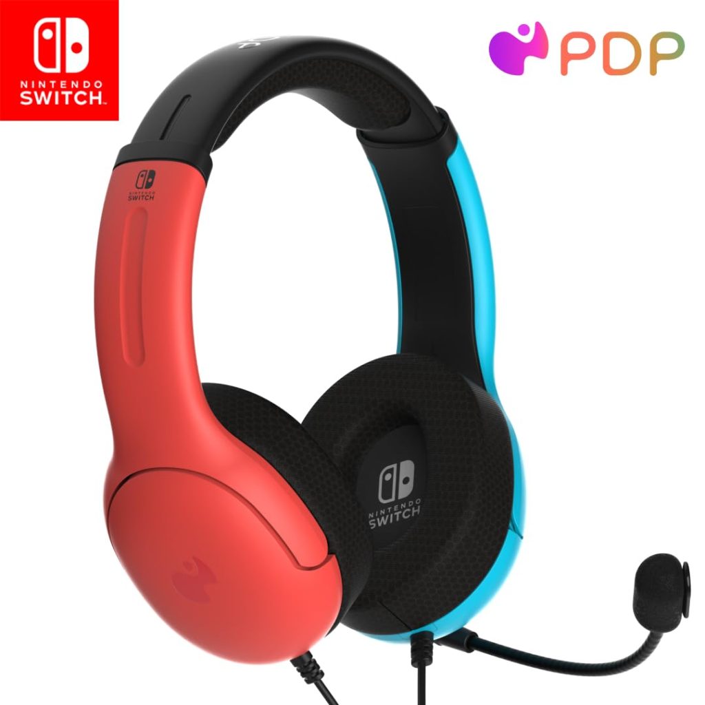 PDP Gaming LVL40 Airlite Stereo Headset for Nintendo Switch/Lite/OLED - Wired Power Noise Cancelling Microphone, Lightweight Soft Comfort On Ear Headphones (Mario Neon - Red  Blue)