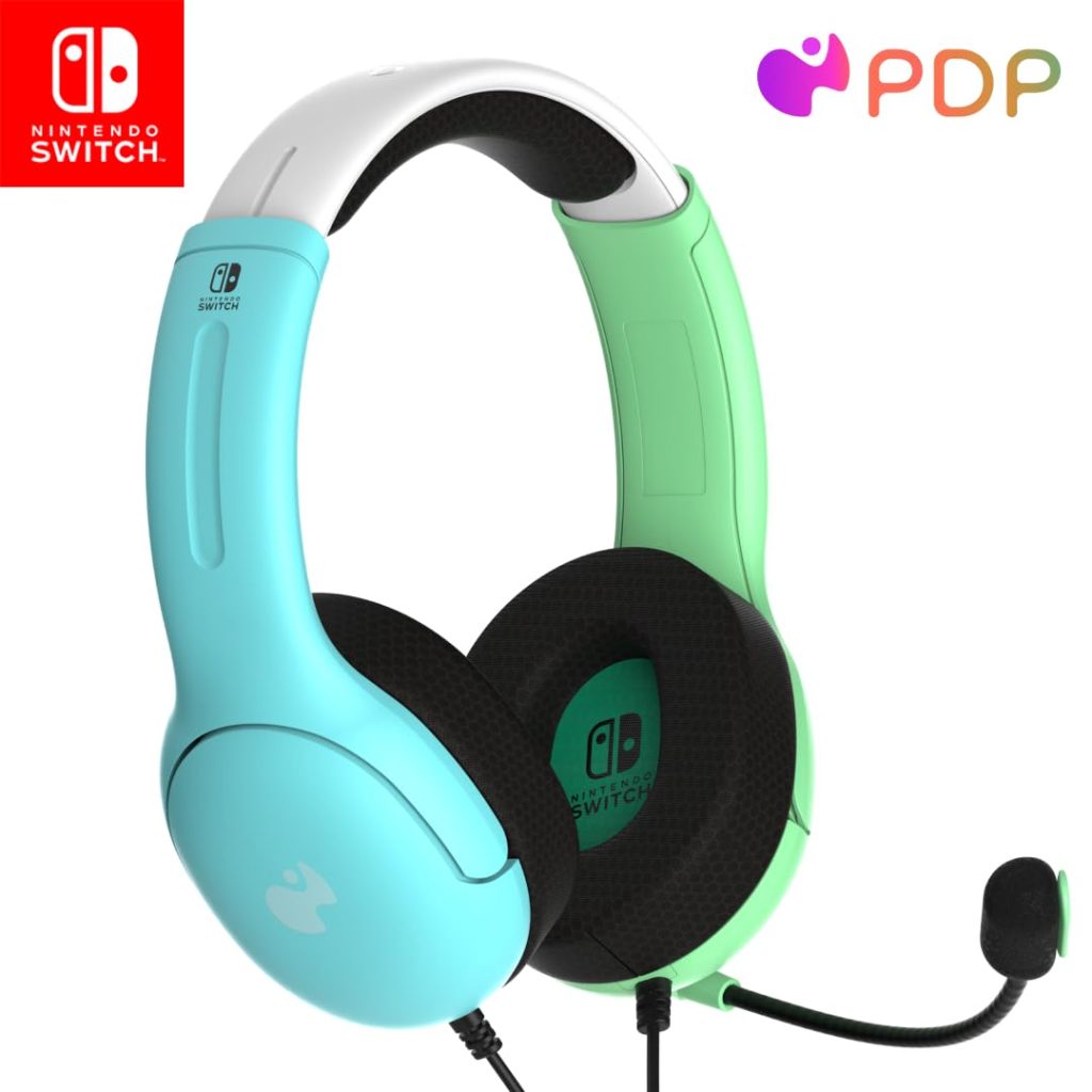 PDP Gaming LVL40 Stereo Headset with Mic for Nintendo Switch/Switch Lite/OLED - Wired Power Noise Cancelling Microphone, Lightweight, Soft Comfort On Ear Headphones (Animal Crossing Blue  Green)