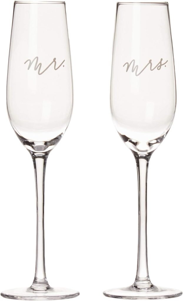 Pearhead Mr.  Mrs. Champagne Flute Set, His and Hers Wedding Day Toasting Glasses, Bridal Shower Gift Idea