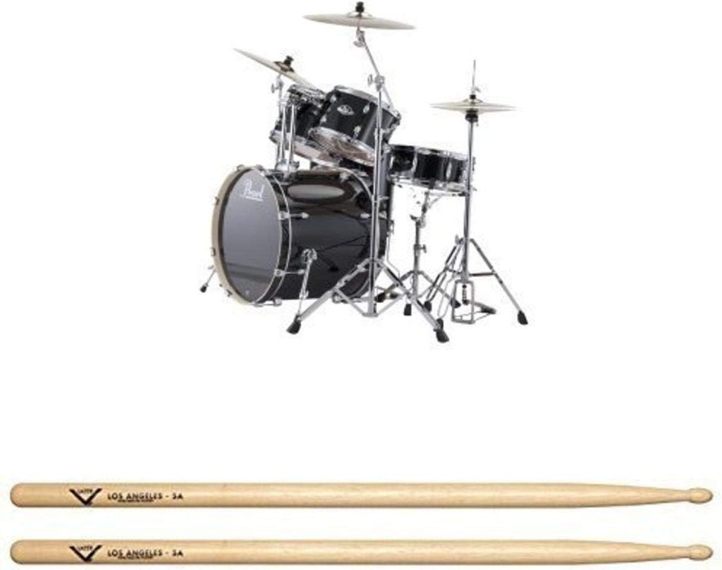 Pearl EXX725/C 5-Piece Export Standard Drum Set with Hardware - Jet Black with Drum Sticks, Pair