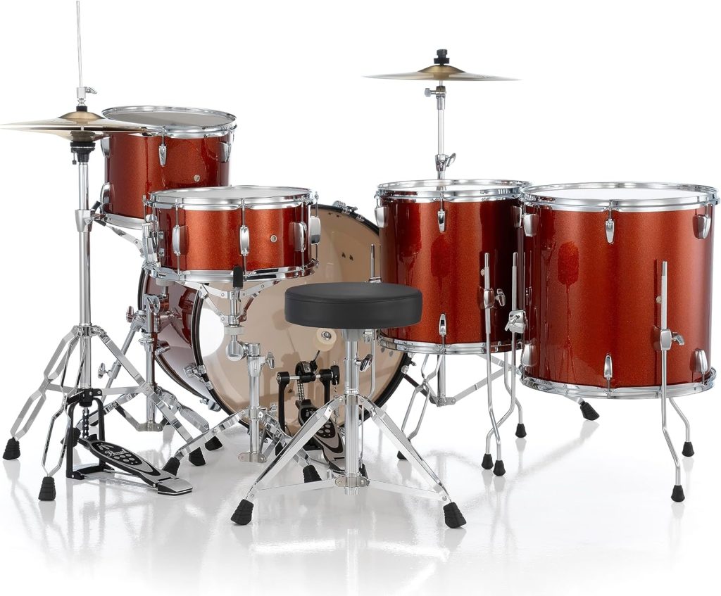 Pearl Roadshow Drum Set 4-Piece Complete Kit with Cymbals and Stands, Aqua Blue Glitter (RS584C/C703)