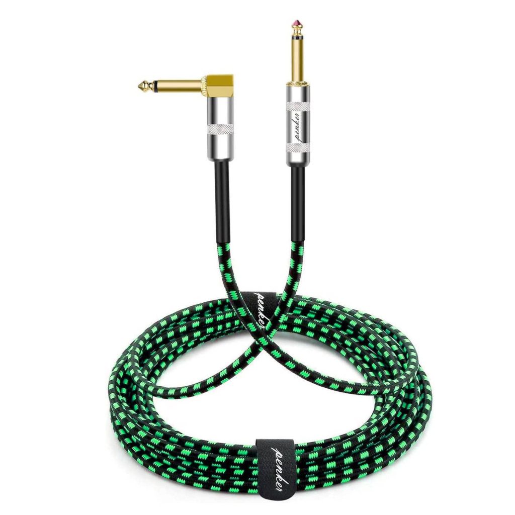 Penker Guitar Instrument Cable 10FT,Right Angle 1/4-Inch TS to Straight 1/4-Inch TS AMP Cord,Gold Plated 6.35mm Guitar Cord,3 Meter for Guitar Bass Keyboard Effector Microphone Mixer,Green
