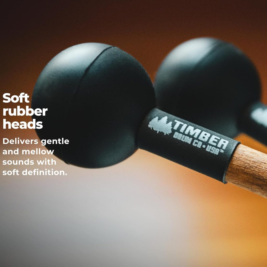 Percussion Mallet (Pair) Mallets for Keyboard Music and Tongue Drum, Soft Rubber Heads –– MADE IN U.S.A. –– Stained Solid Birch Handles