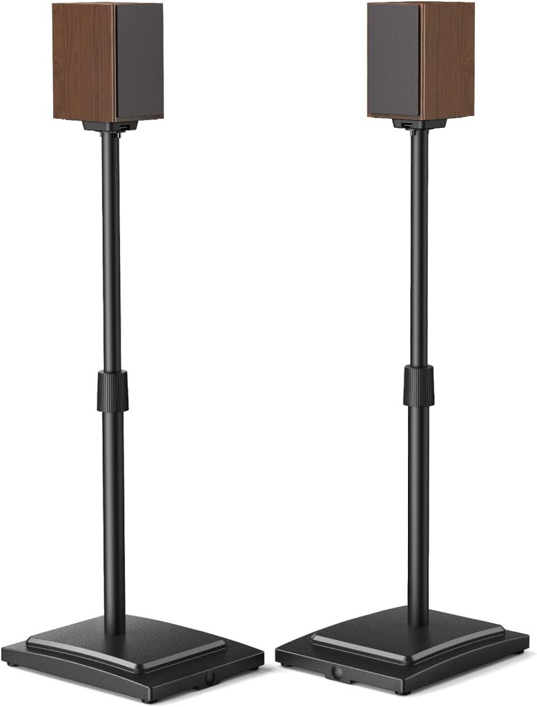 Perlegear Speaker Stands - Hight Adjustable Extend 22 to 39 for Satellite Speakers, Small Bookshelf Speaker Stands Holds 9 lbs, Stable with Weighted Base for Bose JBL Sony Vizio Yamaha