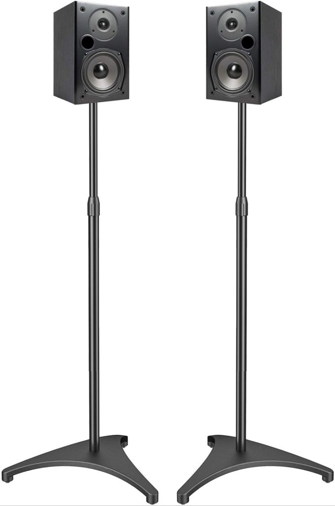 PERLESMITH Speaker Stands Height Adjustable 19.29-44.29 Inch with Cable Management, Hold Satellite Speakers and Small Bookshelf Speakers up to 9lbs -1 Pair