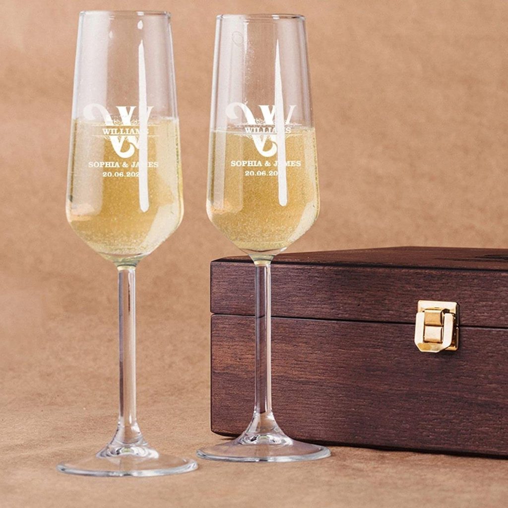 Personalized Champagne Flutes for Weddings and Special Occasions, Engraved Champagne Flutes for Bride and Groom, Perfect Glasses for Cocktails and Toasts, Set of 2 by TRENDSHOPIC