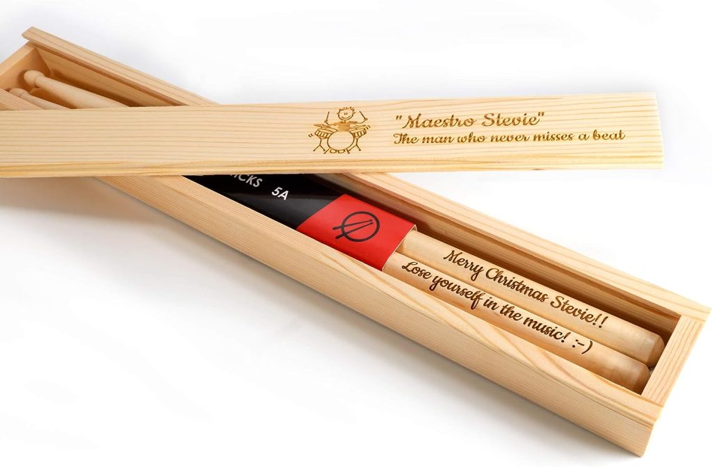 Personalized Custom Drum Sticks + Optional Gift Box - 5A Size | Design A Truly Unique Present | Laser Engraved