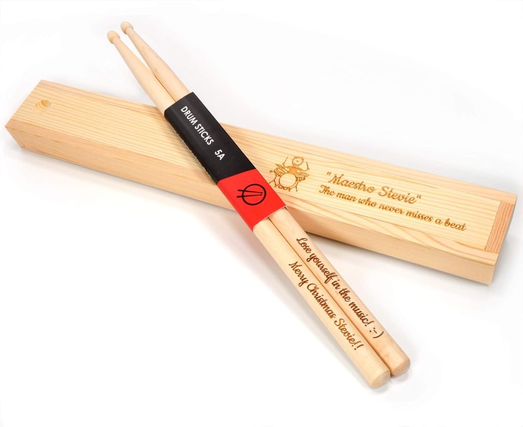 Personalized Custom Drum Sticks + Optional Gift Box - 5A Size | Design A Truly Unique Present | Laser Engraved