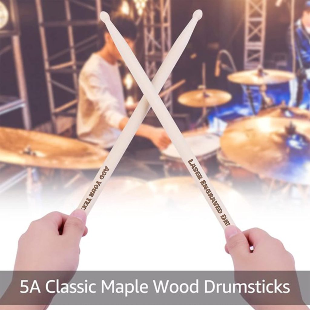 Personalized Drumsticks, Custom Engraved 5A Maple Drum Sticks with Name Text, Gifts for Drummer Musician Men Boyfriend Husband - 1 PAIR