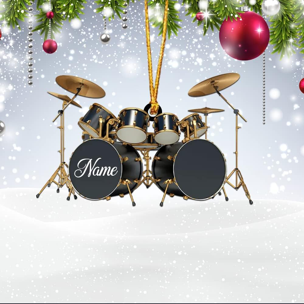 Personalized Name Drum Christmas Ornament, Personalized Drum Acrylic Shape Flat Ornament, Gift for Drum Lovers, Musical Instruments Ornament, Drum Christmas Ornament, Christmas Tree Decor 3