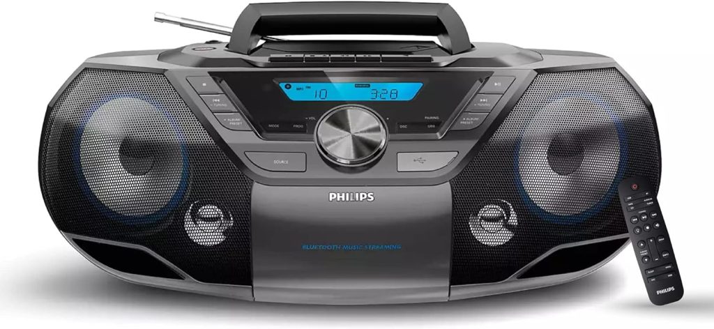 Philips Portable CD Player Bluetooth with Cassette All in one Powerful Stereo Boombox for Home with mega Bass Reflex Speakers, Radio/USB / MP3/ AUX Input with Backlight LCD Display : Electronics