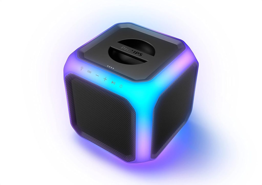 PHILIPS X7207 Bluetooth Party Cube Speaker with 360° Party Lights - Link up to 50 Speakers, Black