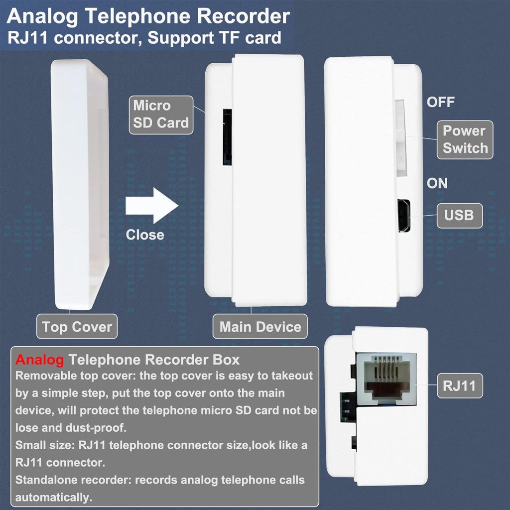 Phone Recorder,32GB USB Telephone Phone Voice Recorder, Mini Phone Recorder for Landline with Auto Charging Function for Analog Home Office Telephone System