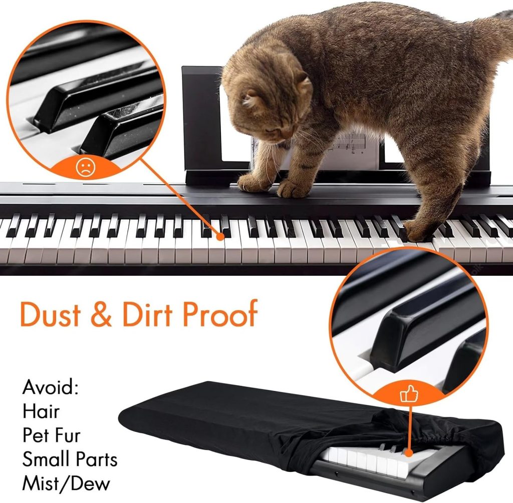 Piano Keyboard Dust Cover, 88 Keys Piano Music Keyboard Dirt Proof Cover Stretchy Electronic Keyboard Piano Cover Electronic Keyboard Cover With Durable Elastic  Cord Lock Must Have Piano Accessories