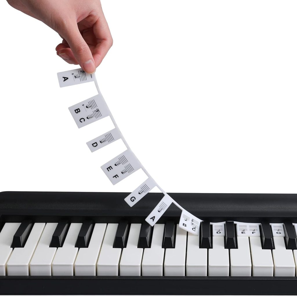 Piano Keyboard Notes Guide for All 88/61/54/49/37 Keys, Removable Piano Keyboard Note Labels for Beginner Learning, Made of Silicone, No Need Stickers, Reusable  Portable, Comes with a Box(Black)