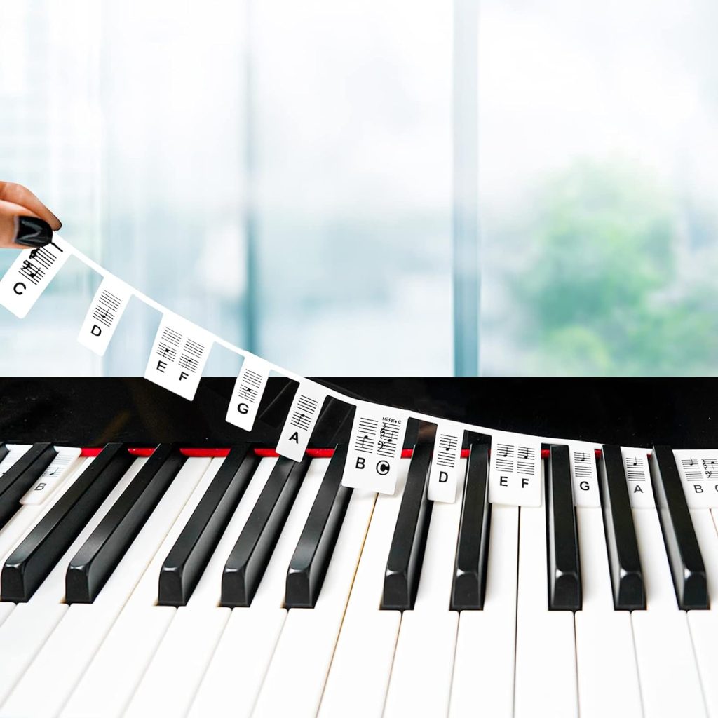 Piano Keyboard Stickers for Beginners Kids Removable, 88-Key Full Size Piano Notes Guide Piano Key Labels for Learning, Silicone Piano Key Stickers Note Music Keyboard Stickers with Box (Black)