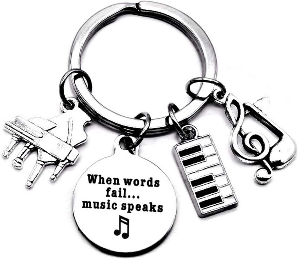 Piano Keychain Piano Teacher Gift Music Keychain Music Teacher Gift Music Note Musical Instrument Piano Keyboard Charm Music Student Gift When Words Fail Music Speaks Key Ring