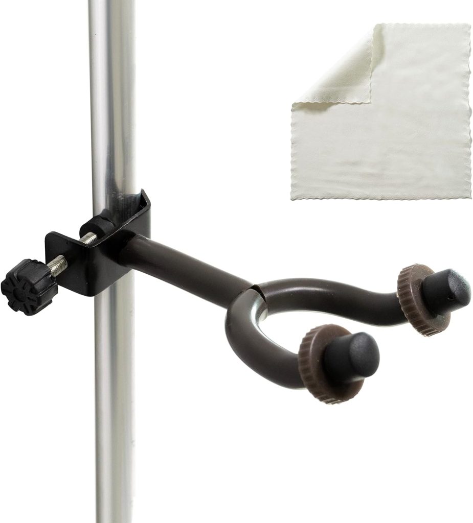 Pierre Franco Violin Hanger for Mic Stand - Black Metal Clamp Mount for Violins Guitar and Ukulele - For Use on all Music stands at Home or Studio - Includes Cleaning Cloth
